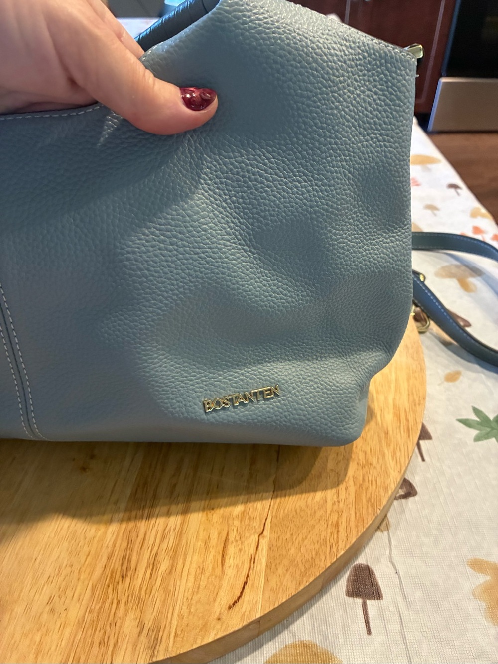 Bostanten Powder Blue Pebbled Leather Hobo Shoulder Bag - Picture 2 of 7